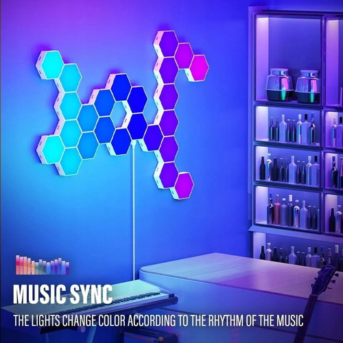 8x Luz De Parede Interna Rgb Bluetooth Led Hexagon