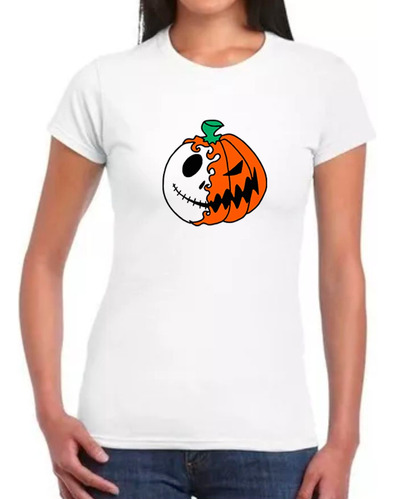 Franela Para Damas Estampada Diseño Halloween Jack Spooky 