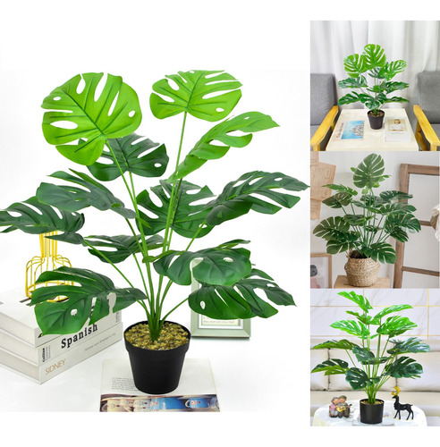 Monstera 12hoja Planta Artificial Decoracion Con Maceta 60cm