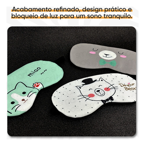 Máscara De Dormir 3D Tapa Olhos Anti Claridade Blackout Ajustável no Rosto Confortável Repouso - Modelo: Gato Verde Smart Tools®