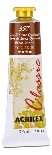 Tinta A Oleo 37ml Acrilex Sua Cor Óleo Terra De Siena Queimada 357