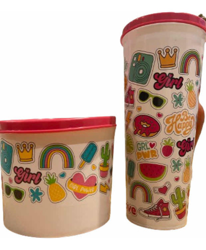 Tupperware Hermetico Poeme  Fucsia + Vaso Con Diseños