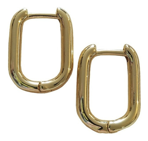 Pendientes Aros Argollas Rectangulares Baño De Oro 18k