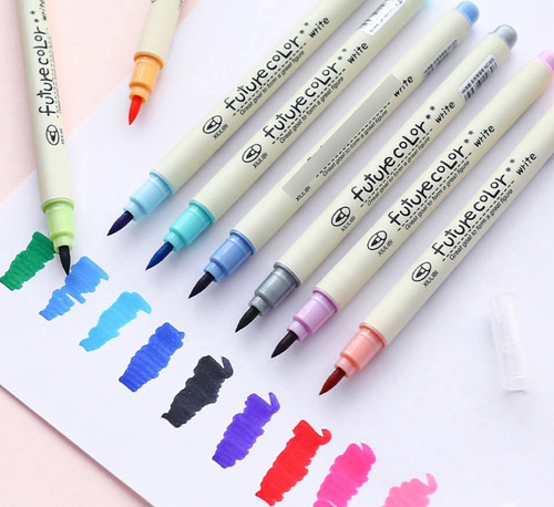 Set De 10 Colores Lettering Pen Lapices Punta Pincel Brush