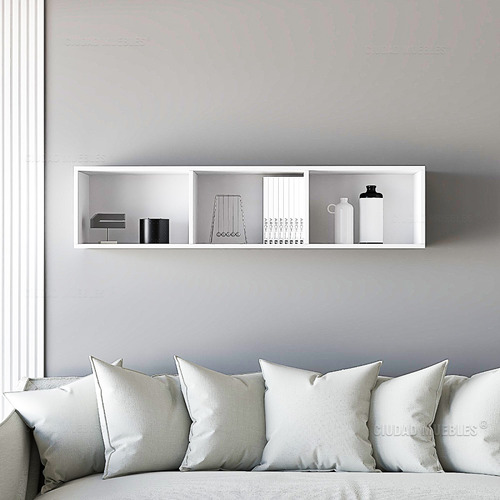 Estante flotante de melamina abierto 120cm de largo color blanco Ciudad Muebles 201-1