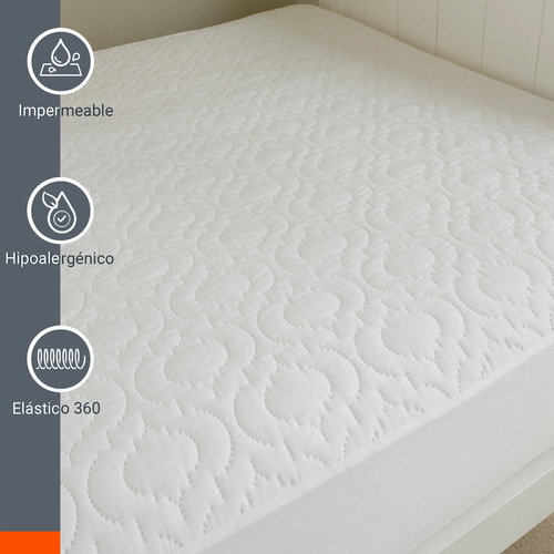 Cubre Colchón Individual Protector De Cama 100% Impermeable Color Blanco Diseño De La Tela Ultrasonico
