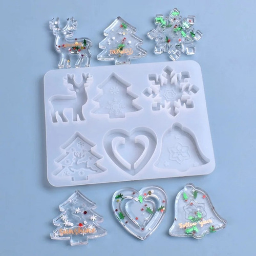 Imagen 4 de 5 de Molde De Silicona Epoxi Resina Pasta Navidad Pino Artesanía