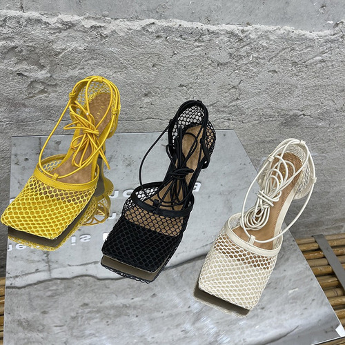 Sandalias De Moda 2023 Punta Cuadrada Tacones Altos Mujer