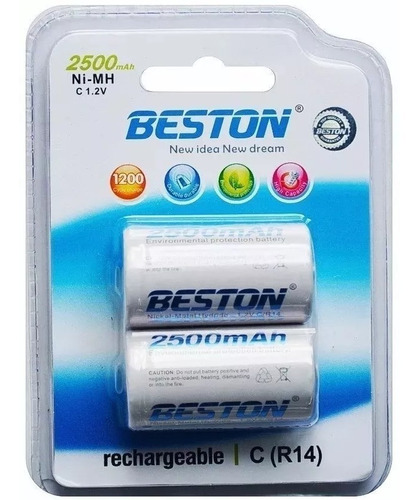 Batería Pila Recargable X2 Tipo C 2500mah 1.2v Beston R14 