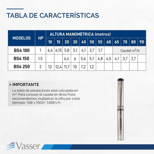 Imagen 7 de 12 de Bomba Sumergible De Pozo Vasser De Motorarg Bs4 150 + Tabler