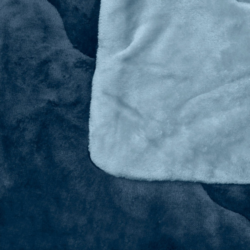 Edredom Plush Flanel Solteiro Dupla Face Cor Azul Escuro / Azul Claro