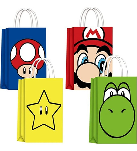 Pack De 12 Bolsas De Papel Kraft Para Dulces Mario Bross,