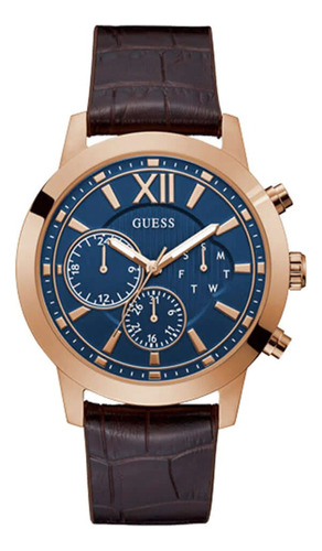 Reloj Guess Mercury Gw0219g3 Hombre Multifunción Fechador Color de la malla Marrón Color del bisel Dorado Color del fondo Azul/Dorado