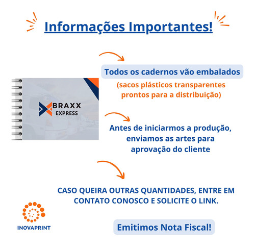 10 Cadernos A5 Horizontal Com Logomarca Na Capa E Miolo