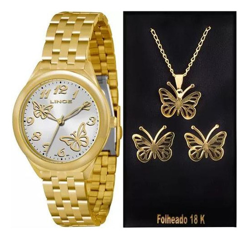 Relógio Lince Feminino Lrg4291l K119 E Kit Semijóias Dourado
