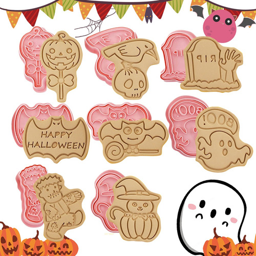 Kit 8 Pzs Cortadores De Galletas Halloween Moldes Repostería