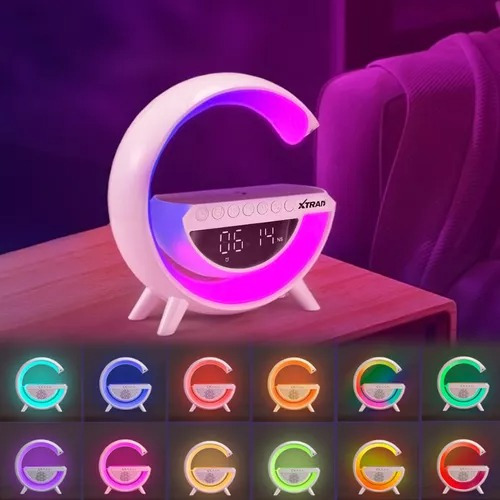 Caixa De Som Luminária Rgb Bluetooth Relógio Despertador Cor Branco 110v/220v