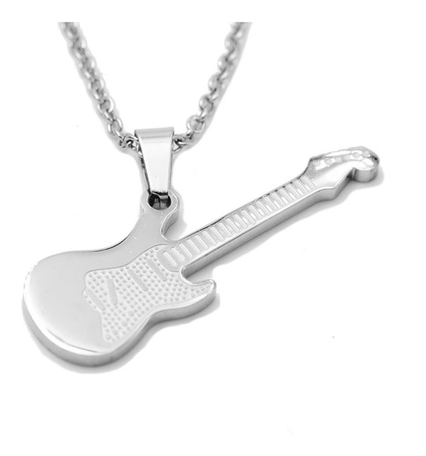 Imagen 2 de 4 de Dije Y Cadena En Forma De Guitarra Acero Inoxidable Plateado
