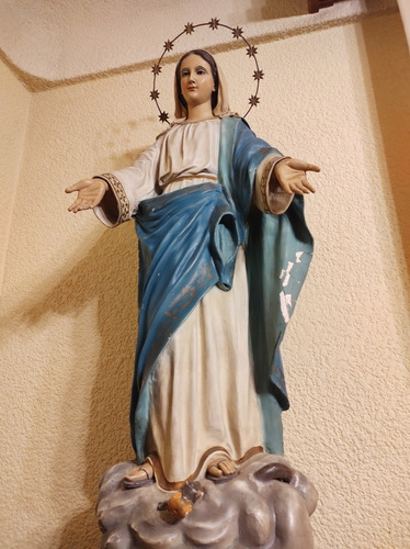 Escultura Virgen Inmaculada Antigua Muy Bonita Cara Madera