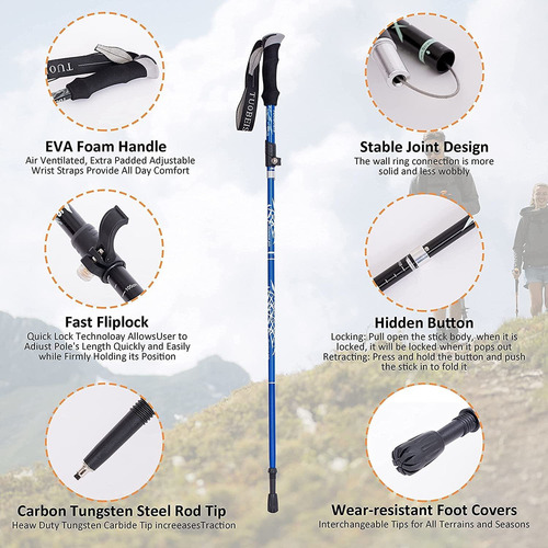 2 Piezas Bastones Trekking Plegables Para Senderismo Ligero