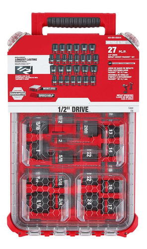 Conjunto de dados Packout Impact, 27 unidades, mm 1/2, cor vermelha de Milwaukee