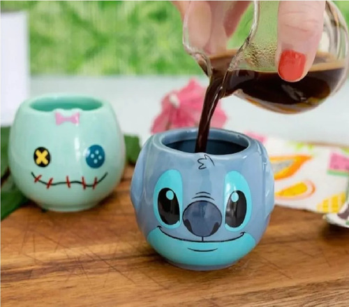Set 2 Mini Tazas Para Café Expreso Stitch Y Trapos