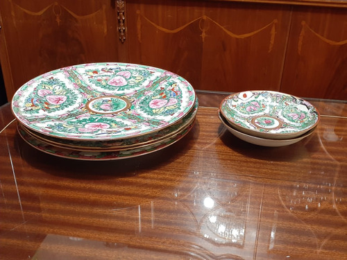 Vajilla Platos En Porcelana Oriental De Canton 6 Unidades 