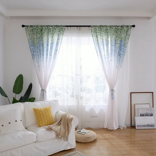 Valance De Voile Polyester Para Ventana, Dormitorio O Sala Azul