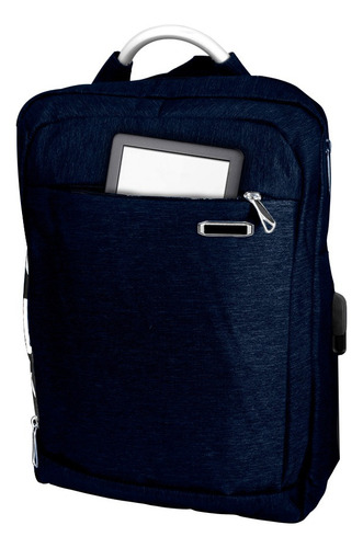 Mochila Impermeable Laptop Puerto Usb Escolar Portátil Viaje Color Azul marino Diseño de la tela Liso