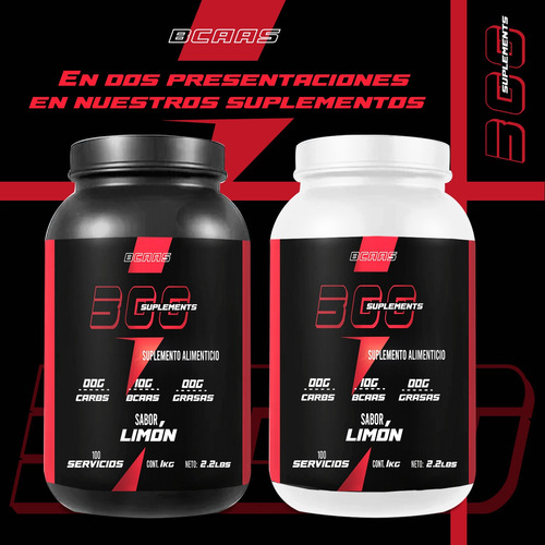 Aminoácidos Bcaas 300 Suplements 1 Kg Sabores 100 Servicios Limón