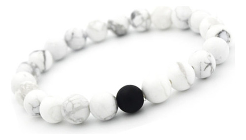 Pulsera De Pareja De 8 Mm Con Turquesa Blanca Esmerilada Neg