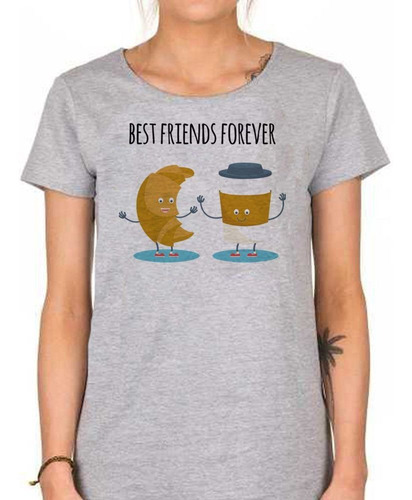 Remera De Mujer Best Friends Cafe Y Medialuna