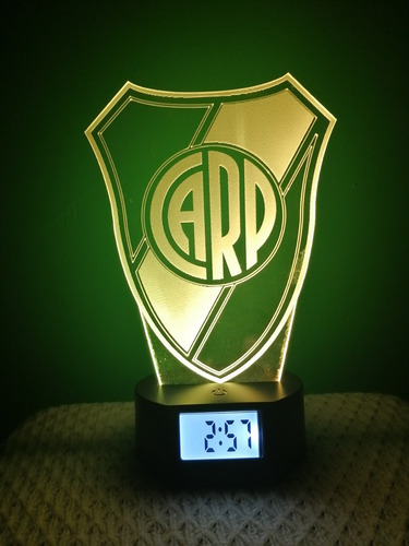 Lámpara 3d De River Plate Con Reloj Alarma 7 Col. Led