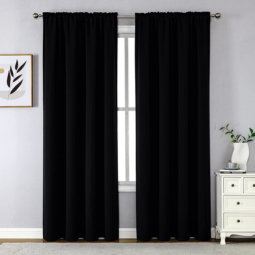 Juego De 2 Cortinas Opacas, Bolsillo Para Cortinero, 132 X 2