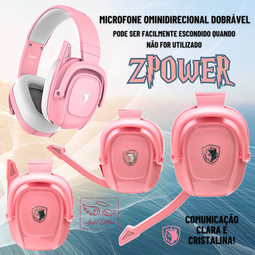 Headset Gamer Sades P/ Xbox Ps5 Cel Nintendo Pc Zpower Rosa