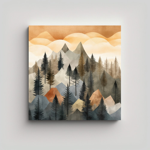 60x60cm Cuadro Decorativo Bosque Pinos Arte Pared Flores