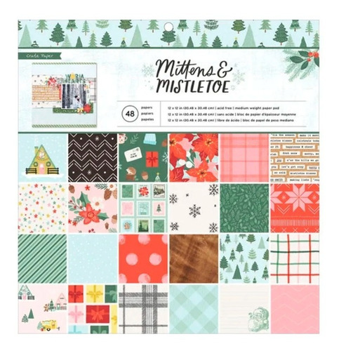 Papel Cartulina Navideña 48pz | Ac Mittens & Mistletoe 12  