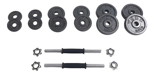 Set 2 Mancuernas York De Acero De 12 Discos 20 Kg C/maleta