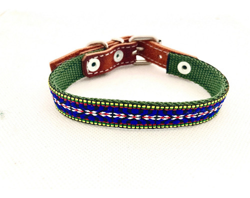 Collar De Piel/nylon Artesanal #16 (31-38 Cms)huichol