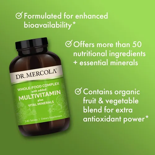 Dr. Mercola Complejo De Alimentos Integrales Con Multivitamínico Añadido Más Minerales Vitales, 30 Porciones (240 Table