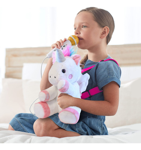 Singing Machine Kids - Mochila De Peluche Sing Along Crew Con Altavoz Y Micrófono Con Canciones, Efectos De Sonido Y Grabación, Uni Queen