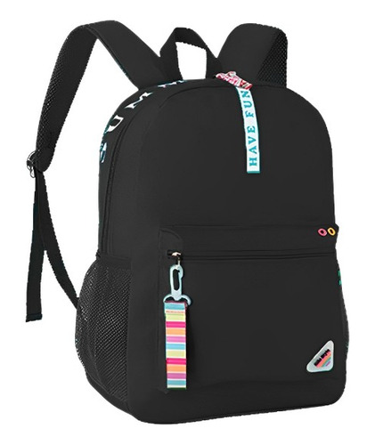 Mochila Escolar Clio Juvenil Feminina - Fita Colorida Preto