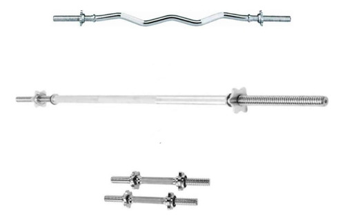 Barra Cromada, Recta, Z, Par Mancuernas Juego Completo Pesas
