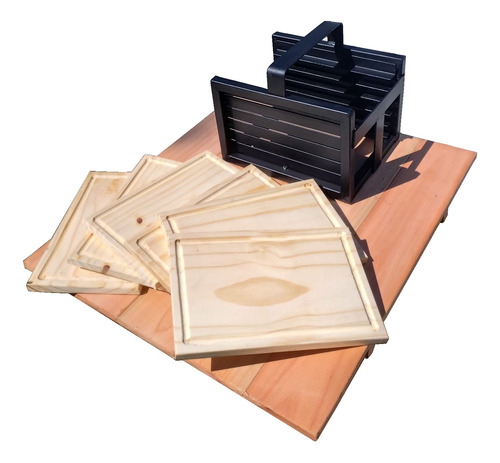 Kit De 6 Tablas Para Asado + Porta Tablas Hierro + Obsequio