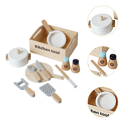 Juego De Cocina De Madera Con Platos Para Jugar, Palillos,