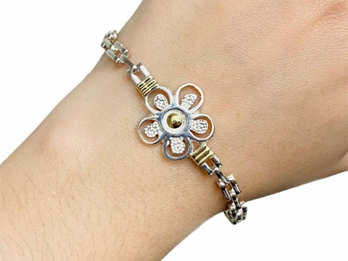 Pulsera Plata Y Oro Mujer Flor. Regalo. Belgrano 