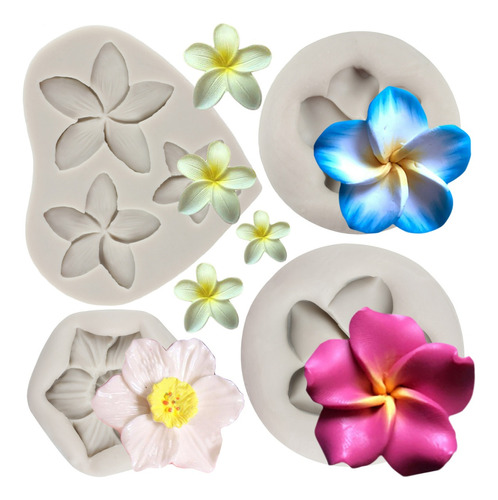 4pcs Molde De Silicona Flor De Plumeria Fondant Pasta Resina