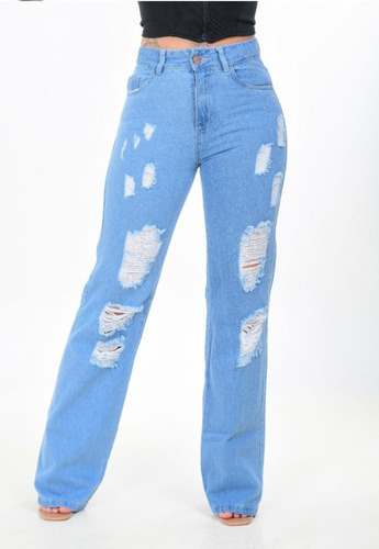 Imagem 1 de 7 de Calça Jeans Feminina Wide Leg Destroyed Premium Pantalona