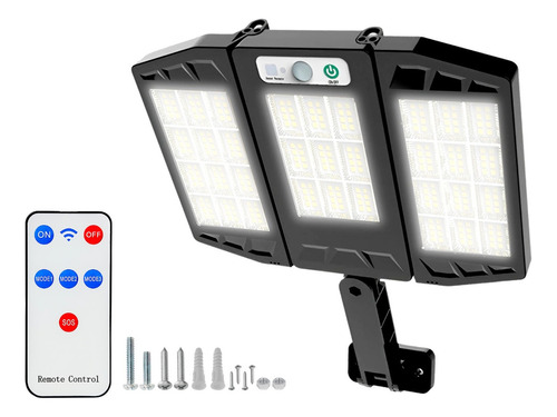 Panel Reflector Solar 264 Led Sensor Movimiento 5 Funciones Carcasa Negro Luz Blanco frío