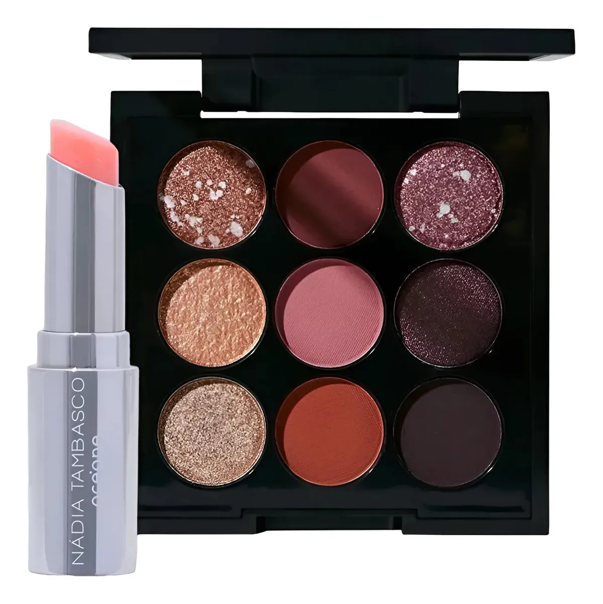 Kit Sombras e Revitalizador Labial Océane Nádia Tambasco Rosa com 9 Cores